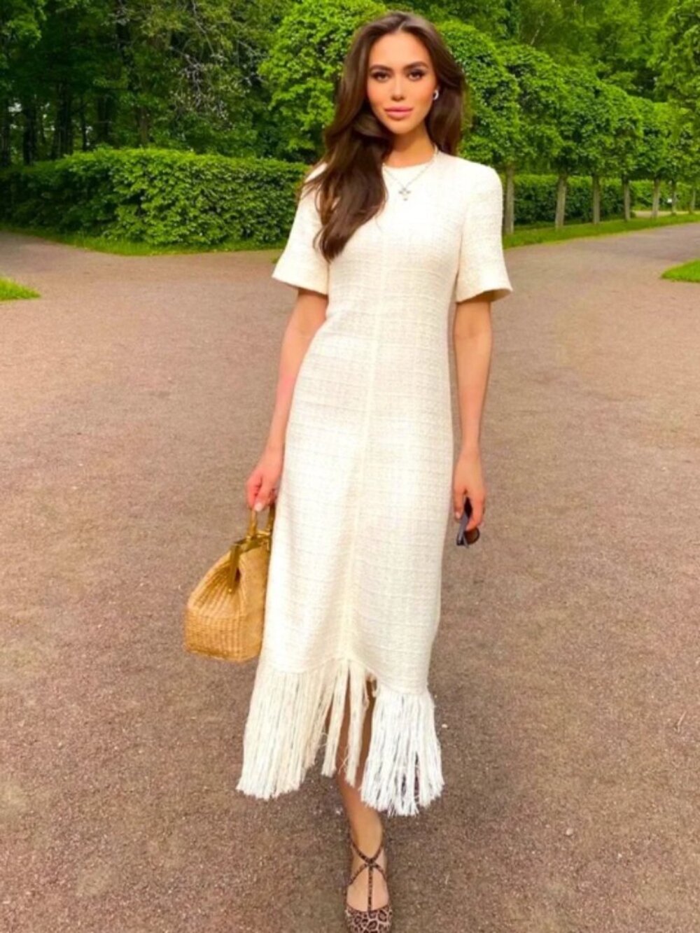 Zara Cream Fringe-Hem Maxi Dress